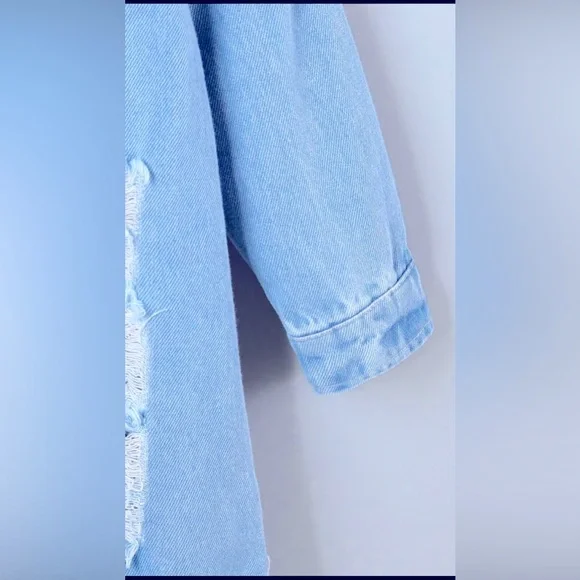 BNIB GIRLS DISTRESSED LONG DENIM JACKET 6 Y - Picture 4 of 16